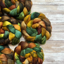 Load image into Gallery viewer, Corriedale Hand Dyed Combed Top - "Hobbiton" - Spinning Fiber - Roving - Soft Fiber for Spinning Socks