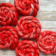Load image into Gallery viewer, Merino Bamboo Blend "Poppy” - Hand Dyed Combed Top - 23 Micron Merino - Spinning Fiber - Wool Roving