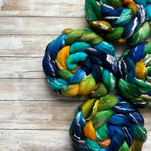 Load image into Gallery viewer, Merino Tencel Blend “Macaw” - Hand Dyed Combed Top - 23 Micron Merino - Spinning Fiber - Wool Roving