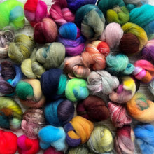 Load image into Gallery viewer, Fiber Morsels (1 pound) - Fiber Bits - Scraps of Fiber - Hand Dyed Combed Top - Merino BFL Polwarth Rambouillet - Spinning Fiber - Roving