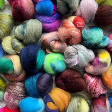 Load image into Gallery viewer, Fiber Morsels (4 ounces) - Fiber Bits - Scraps of Fiber - Hand Dyed Combed Top - Merino BFL Polwarth Rambouillet - Spinning Fiber - Roving