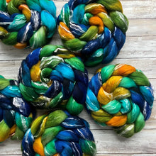 Load image into Gallery viewer, Merino Tencel Blend “Macaw” - Hand Dyed Combed Top - 23 Micron Merino - Spinning Fiber - Wool Roving