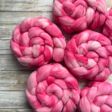 Load image into Gallery viewer, Domestic Targhee Combed Top - "Pink Me Up" - US Grown Hand Dyed Spinning Fiber - Soft Fiber for Spinning