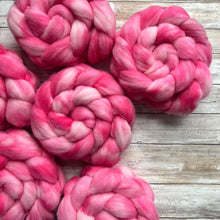 Load image into Gallery viewer, Domestic Targhee Combed Top - "Pink Me Up" - US Grown Hand Dyed Spinning Fiber - Soft Fiber for Spinning