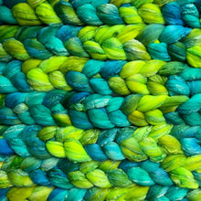 Load image into Gallery viewer, Merino Soy Blend - "Stardew" - Hand Dyed Wool Combed Top - Soft Spinning Fiber - Green Soysilk Roving
