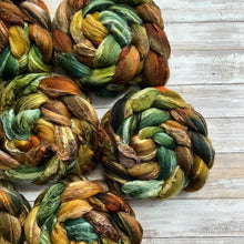 Load image into Gallery viewer, Merino Soy Blend - "Hobbiton" - Hand Dyed Wool Combed Top - Soft Spinning Fiber - Green Soysilk Roving