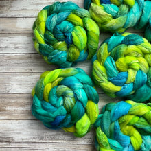 Load image into Gallery viewer, Merino Soy Blend - "Stardew" - Hand Dyed Wool Combed Top - Soft Spinning Fiber - Green Soysilk Roving