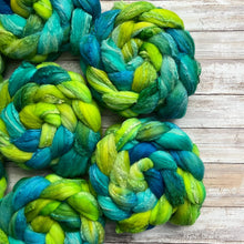 Load image into Gallery viewer, Merino Soy Blend - "Stardew" - Hand Dyed Wool Combed Top - Soft Spinning Fiber - Green Soysilk Roving