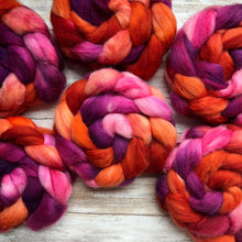 Load image into Gallery viewer, Kent Romney Hand Dyed Combed Top - "Dragonfruit" - Spinning Fiber - Soft Fiber for Spinning Socks - Wool Roving