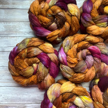 Load image into Gallery viewer, Merino Silk Slub Blend - "Harvest" - Hand Dyed Wool Combed Top - Soft Spinning Fiber - Slubby Textured Fiber