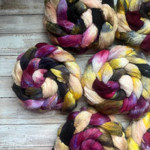 Load image into Gallery viewer, Merino Silk Slub Blend - "Hibiscus" - Hand Dyed Wool Combed Top - Soft Spinning Fiber - Slubby Textured Fiber