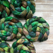 Load image into Gallery viewer, Merino Silk Slub Blend - "Coven" - Hand Dyed Wool Combed Top - Soft Spinning Fiber - Slubby Textured Fiber