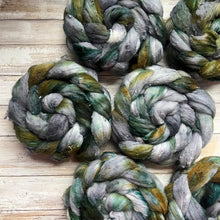 Load image into Gallery viewer, Merino Silk Slub Blend - "Mines of Moria" - Hand Dyed Wool Combed Top - Soft Spinning Fiber - Slubby Textured Fiber
