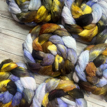 Load image into Gallery viewer, Merino Silk Slub Blend - "Of Dreams & Shadows" - Hand Dyed Wool Combed Top - Soft Spinning Fiber - Slubby Textured Fiber