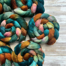 Load image into Gallery viewer, Perendale Hand Dyed Combed Top - &quot;Cottage Vibes&quot; - Spinning Fiber - Soft Fiber for Spinning Socks - Wool Roving

