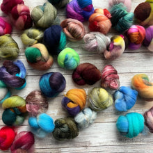 Load image into Gallery viewer, Fiber Morsels (1 pound) - Fiber Bits - Scraps of Fiber - Hand Dyed Combed Top - Merino BFL Polwarth Rambouillet - Spinning Fiber - Roving
