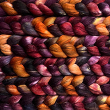 Load image into Gallery viewer, Polwarth/Tussah Silk - &quot;Pumpkin Chai&quot; - Hand Dyed Combed Top - Spinning Fiber - Roving
