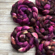 Load image into Gallery viewer, Polwarth/Tussah Silk - &quot;Vengeance&quot; - Hand Dyed Combed Top - Spinning Fiber - Roving
