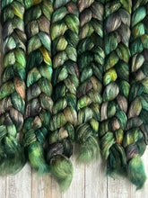 Load image into Gallery viewer, Polwarth/Tussah Silk - &quot;Coven&quot; - Hand Dyed Combed Top - Spinning Fiber - Roving
