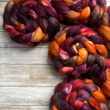 Load image into Gallery viewer, Polwarth/Tussah Silk - &quot;Pumpkin Chai&quot; - Hand Dyed Combed Top - Spinning Fiber - Roving
