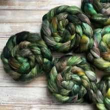 Load image into Gallery viewer, Polwarth/Tussah Silk - &quot;Coven&quot; - Hand Dyed Combed Top - Spinning Fiber - Roving
