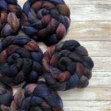 Load image into Gallery viewer, Darkland - Mixed Blue Faced Leicester BFL Hand Dyed Combed Top - Spinning Fiber - 26 Micron - BFL for Spinning - Wool Roving
