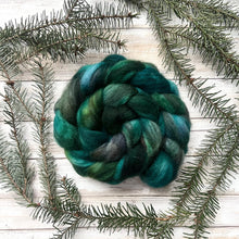 Load image into Gallery viewer, Juniper - Mixed Blue Faced Leicester BFL Hand Dyed Combed Top - Spinning Fiber - 26 Micron - BFL for Spinning - Wool Roving
