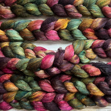 Load image into Gallery viewer, Kent Romney/Manx Loaghtan/Mulberry Silk/Sari Silk  - &quot;Creature Comforts&quot; - Hand Dyed Combed Top - Spinning Fiber - Roving - Rare Breed
