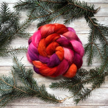 Load image into Gallery viewer, Kent Romney Hand Dyed Combed Top - &quot;Dragonfruit&quot; - Spinning Fiber - Soft Fiber for Spinning Socks - Wool Roving
