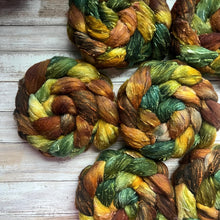 Load image into Gallery viewer, Merino Silk Slub Blend - "Hobbiton" - Hand Dyed Wool Combed Top - Soft Spinning Fiber - Slubby Textured Fiber
