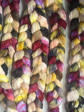 Load image into Gallery viewer, Merino Silk Slub Blend - "Hibiscus" - Hand Dyed Wool Combed Top - Soft Spinning Fiber - Slubby Textured Fiber
