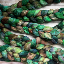 Load image into Gallery viewer, Merino Silk Slub Blend - "Coven" - Hand Dyed Wool Combed Top - Soft Spinning Fiber - Slubby Textured Fiber
