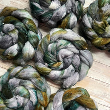 Load image into Gallery viewer, Merino Silk Slub Blend - &quot;Mines of Moria&quot; - Hand Dyed Wool Combed Top - Soft Spinning Fiber - Slubby Textured Fiber
