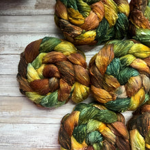 Load image into Gallery viewer, Merino Silk Slub Blend - "Hobbiton" - Hand Dyed Wool Combed Top - Soft Spinning Fiber - Slubby Textured Fiber
