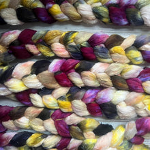 Load image into Gallery viewer, Merino Silk Slub Blend - "Hibiscus" - Hand Dyed Wool Combed Top - Soft Spinning Fiber - Slubby Textured Fiber
