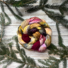 Load image into Gallery viewer, Merino Silk Slub Blend - "Hibiscus" - Hand Dyed Wool Combed Top - Soft Spinning Fiber - Slubby Textured Fiber
