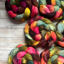 Load image into Gallery viewer, Merino Silk Slub Blend - "Creature Comforts" - Hand Dyed Wool Combed Top - Soft Spinning Fiber - Slubby Textured Fiber
