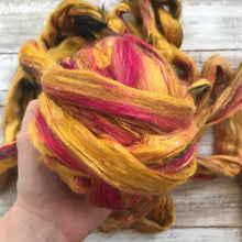 Load image into Gallery viewer, Sari Silk - &quot;Wildflower&quot; - Spinning Fiber - Colorful Silk Top Blend Art Batts Blending Fiber Roving
