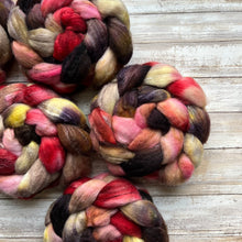 Load image into Gallery viewer, Polwarth/Tussah Silk - &quot;Heated&quot; - Hand Dyed Combed Top - Spinning Fiber - Roving - Cultivated Silk
