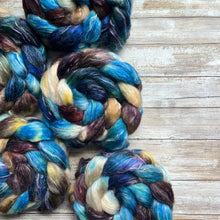 Load image into Gallery viewer, Corriedale/Ramie/Tussah Silk Hand Dyed Combed Top - &quot;Selvedge&quot; - Spinning Fiber - Roving - Soft Fiber for Spinning Socks
