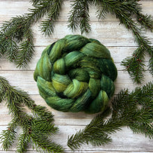 Load image into Gallery viewer, Polwarth/Tussah Silk - &quot;Moss&quot; - Hand Dyed Combed Top - Spinning Fiber - Roving - Cultivated Silk
