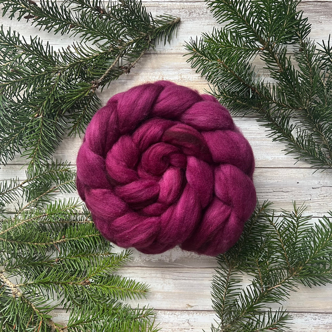 Falkland Merino “Sangria”- Hand Dyed Combed Top - Spinning Fiber - Wool Roving for Spinning Yarn - Combed Wool