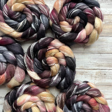 Load image into Gallery viewer, Merino Bamboo Blend “Smoke &amp; Lace” - Hand Dyed Combed Top - 23 Micron Merino - Spinning Fiber - Wool Roving
