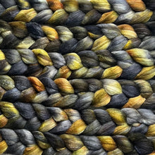 Load image into Gallery viewer, Mixed Blue Faced Leicester Tussah Silk Blend Hand Dyed Combed Top - &quot;Primordial Ooze&quot; - Spinning Fiber - 26 Micron - BFL - Wool Roving
