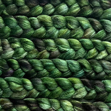Load image into Gallery viewer, Mixed Blue Faced Leicester Tussah Silk Blend Hand Dyed Combed Top - &quot;Moss&quot; - Spinning Fiber - 26 Micron - BFL - Wool Roving
