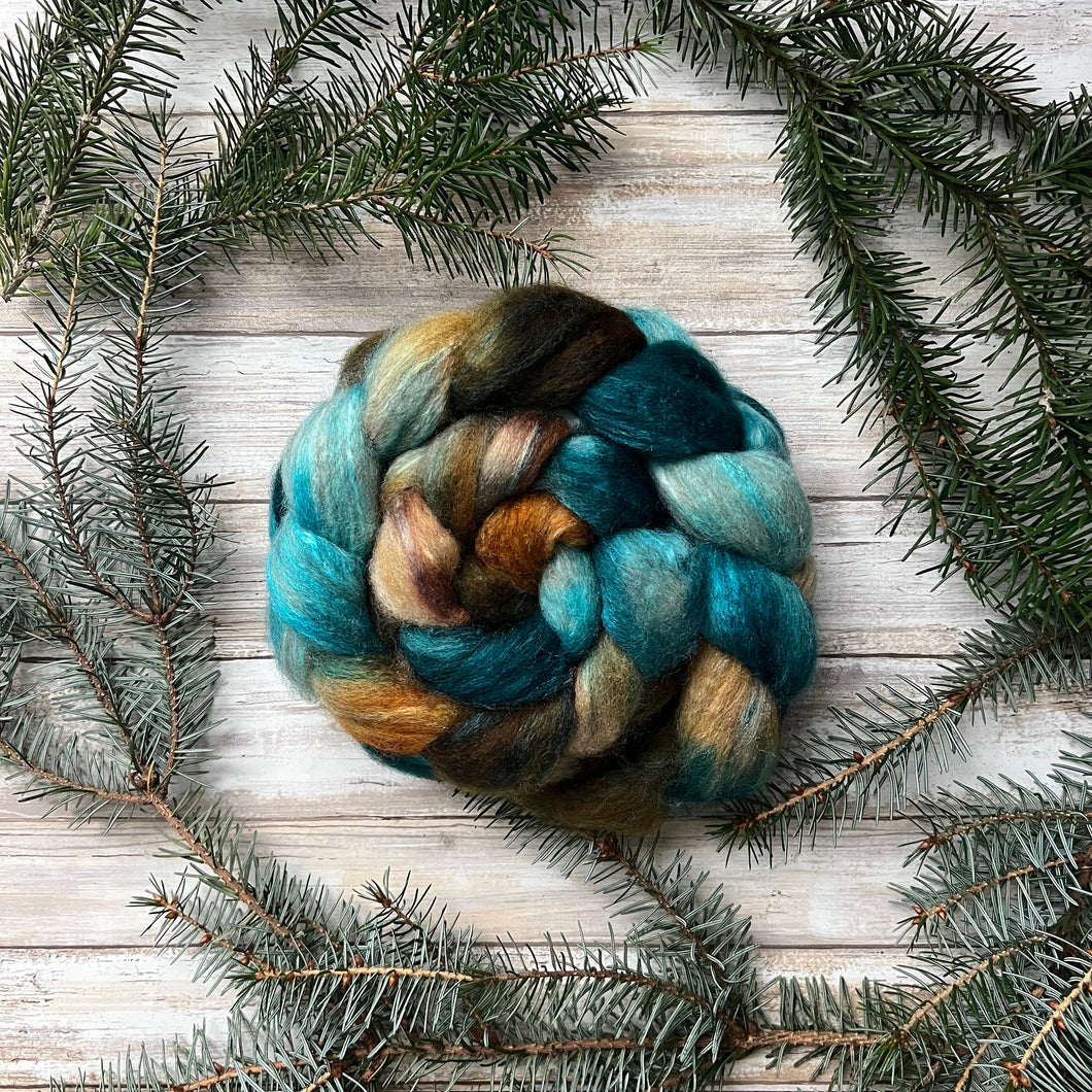 Mixed Blue Faced Leicester Tussah Silk Blend Hand Dyed Combed Top - 