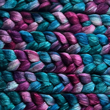 Load image into Gallery viewer, Mixed Blue Faced Leicester Tussah Silk Blend Hand Dyed Combed Top - &quot;Dream of Me&quot; - Spinning Fiber - 26 Micron - BFL - Wool Roving
