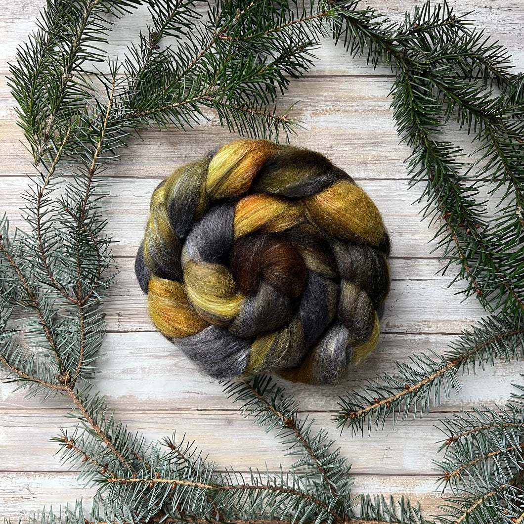 Mixed Blue Faced Leicester Tussah Silk Blend Hand Dyed Combed Top - 