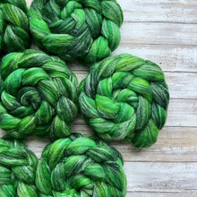 Load image into Gallery viewer, Southdown/Bamboo/Firestar Hand Dyed Combed Top - &quot;Chlorophyll&quot; - Spinning Fiber - Roving - Soft Fiber for Spinning Socks
