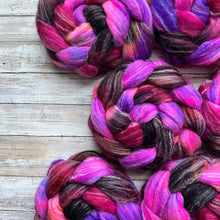 Load image into Gallery viewer, Southdown/Bamboo/Firestar Hand Dyed Combed Top - &quot;Berries on Top&quot; - Spinning Fiber - Roving - Soft Fiber for Spinning Socks
